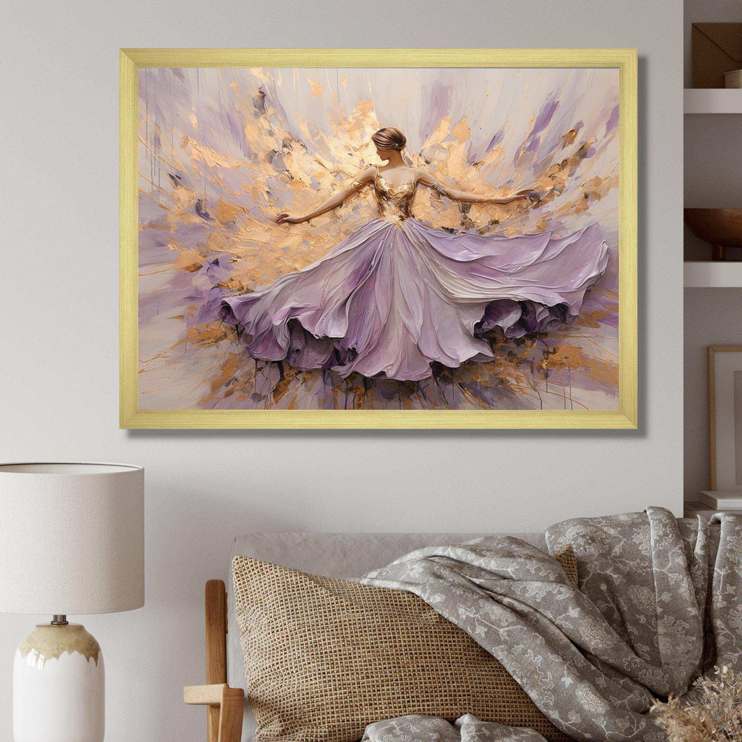 Minimalism Purple Gold Ballerina - Fashion Canvas Wall Art