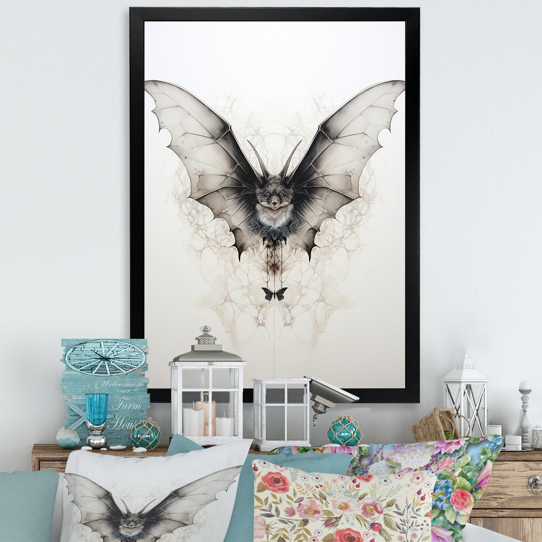 Minimalism Black And White Bat - Black Bat Wall Art