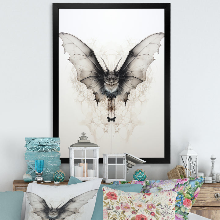 Minimalism Black And White Bat - Black Bat Wall Art
