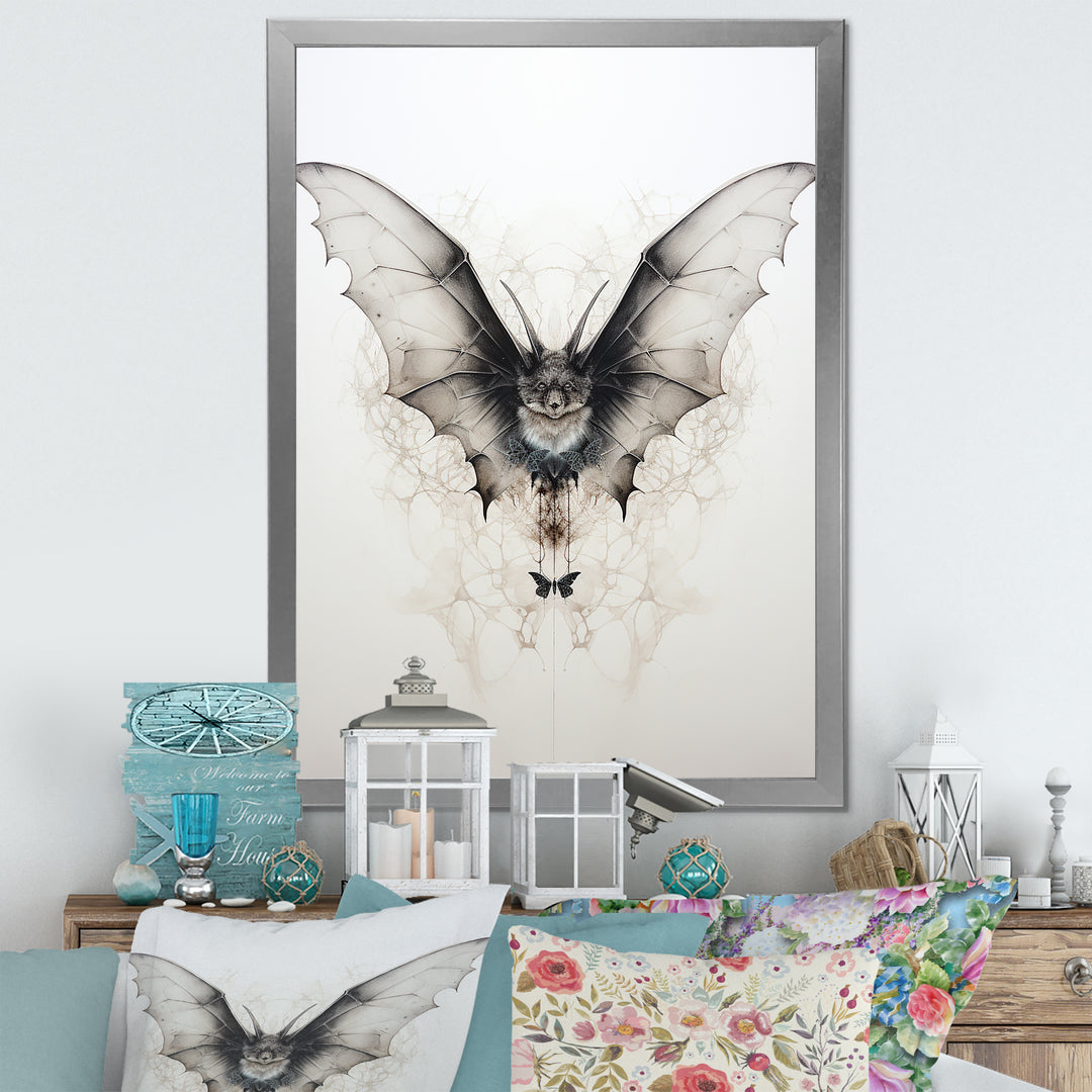 Minimalism Black And White Bat - Black Bat Wall Art