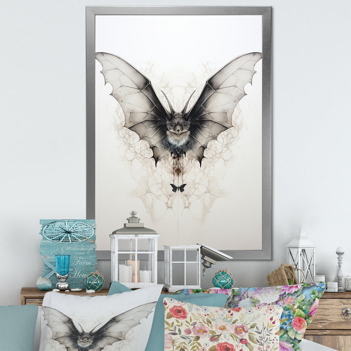 Minimalism Black And White Bat - Black Bat Wall Art