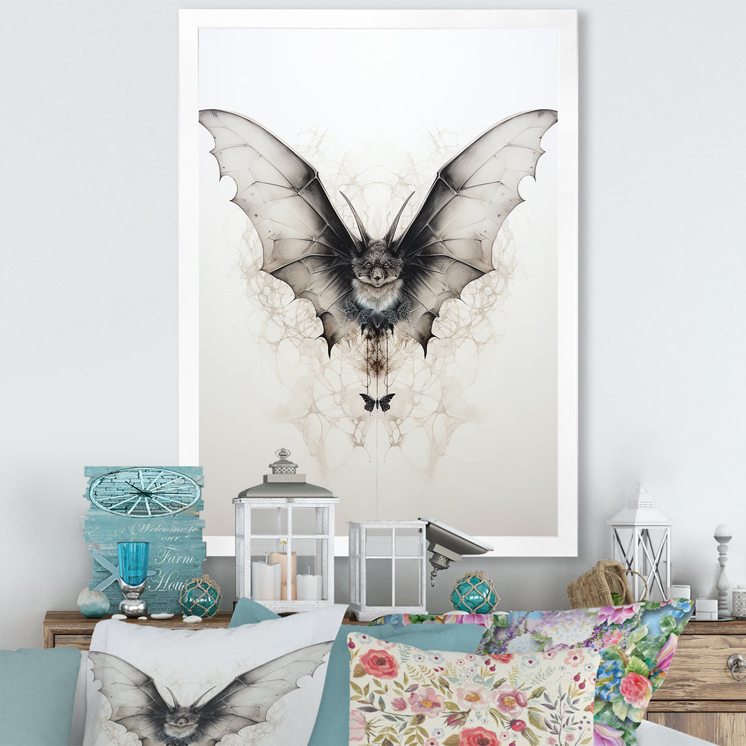 Minimalism Black And White Bat - Black Bat Wall Art
