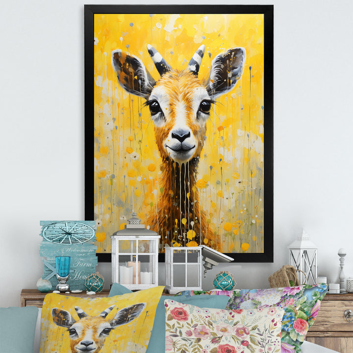 Popart Yellow Goat Portrait - Goat Large Canvas Wall Art