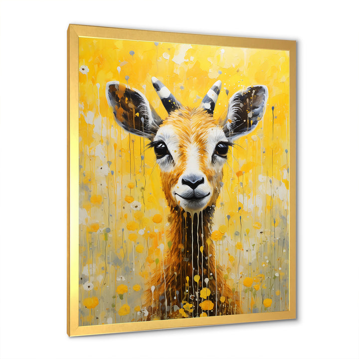 Popart Yellow Goat Portrait - Goat Large Canvas Wall Art