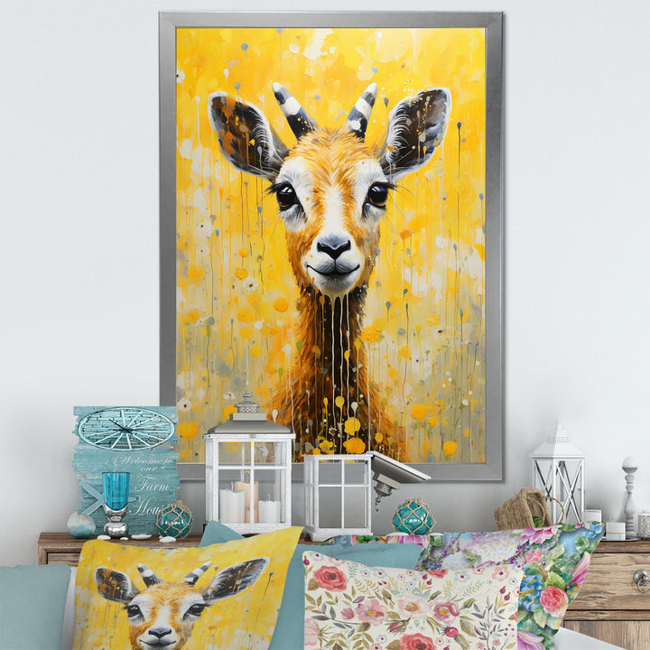 Popart Yellow Goat Portrait - Goat Large Canvas Wall Art
