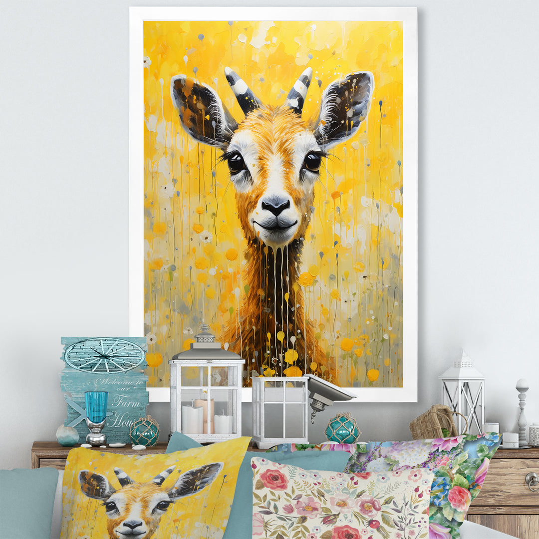 Popart Yellow Goat Portrait - Goat Large Canvas Wall Art