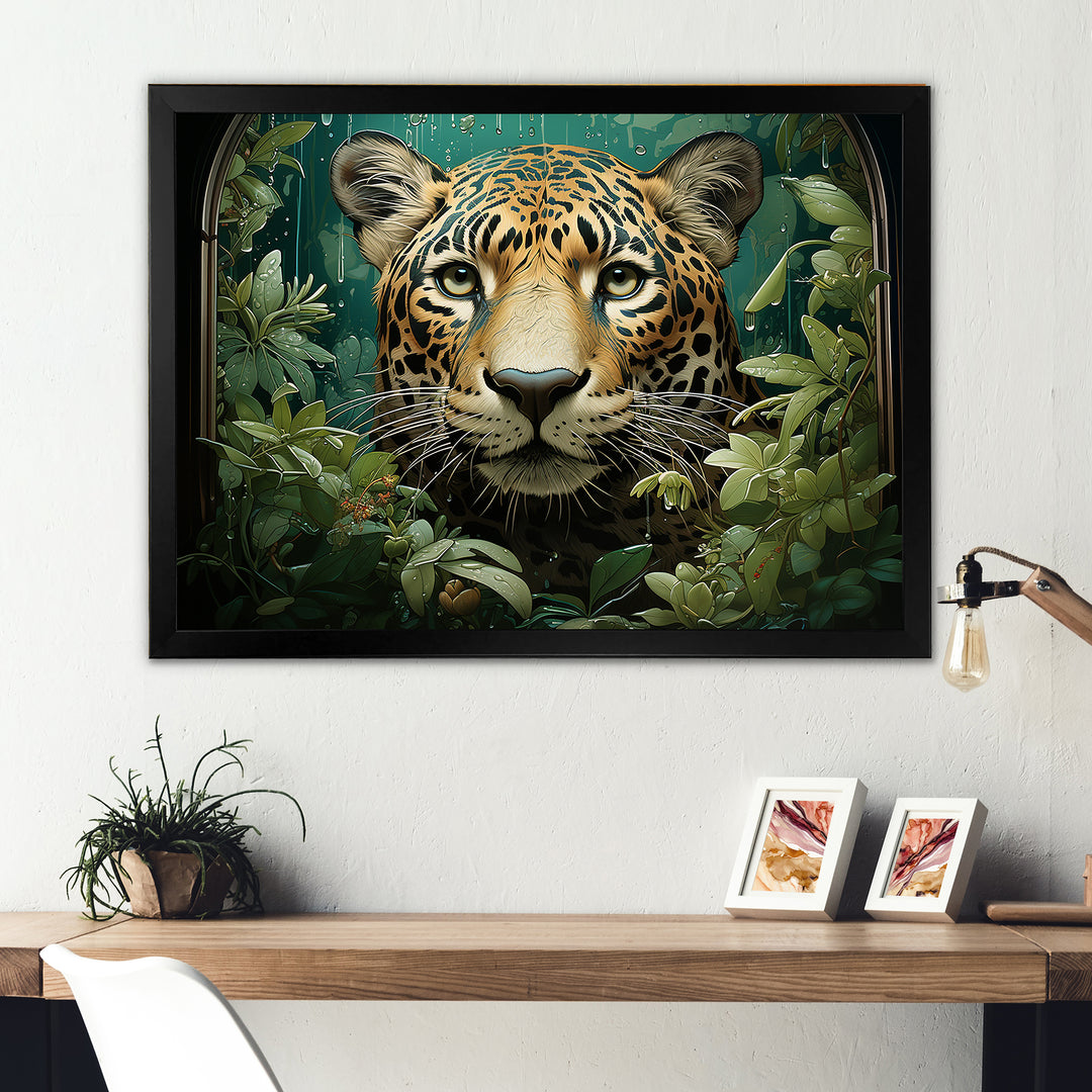 Joyful Jaguar In Jungle - Leopard Bedroom Wall Art