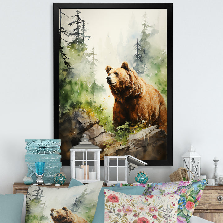 Watercolor Grizzly Bear In Its Haven - Bear Wall Art Prints
