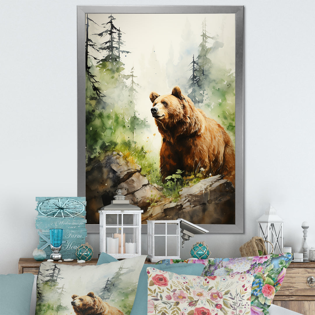 Watercolor Grizzly Bear In Its Haven - Bear Wall Art Prints