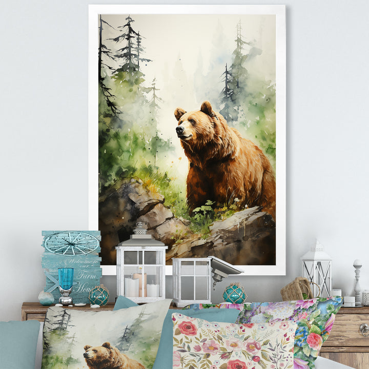 Watercolor Grizzly Bear In Its Haven - Bear Wall Art Prints