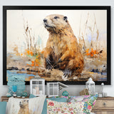 Minimalism Brown Beaver - Beaver Framed Canvas Art