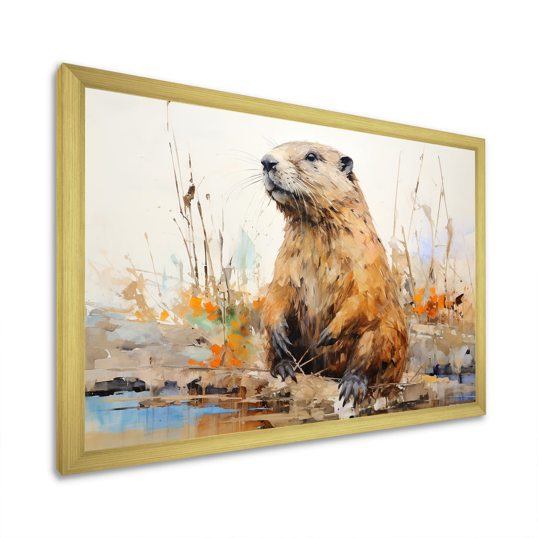 Minimalism Brown Beaver - Beaver Framed Canvas Art
