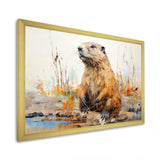 Minimalism Brown Beaver - Beaver Framed Canvas Art