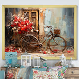 Crimson Ride Red Flowers - Bicycle Canvas Wall Art