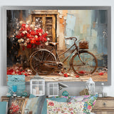Crimson Ride Red Flowers - Bicycle Canvas Wall Art