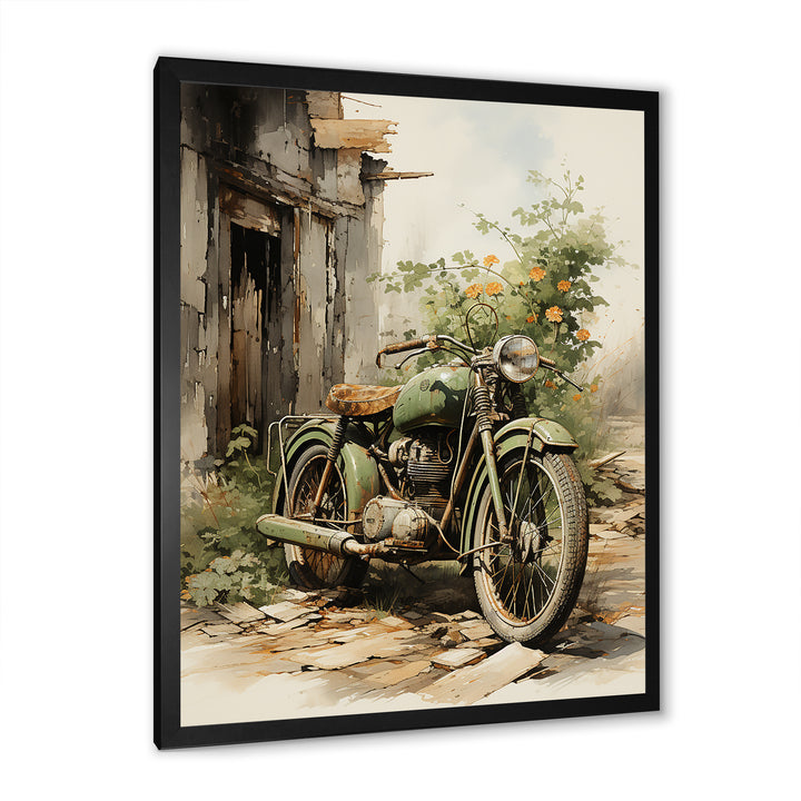 Olive Outing Vintage Motorbike - Bicycle Canvas Wall Art