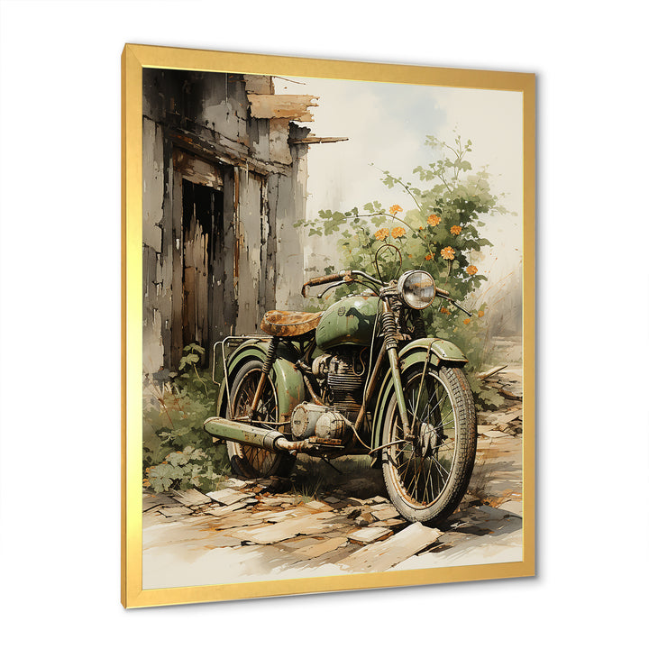 Olive Outing Vintage Motorbike - Bicycle Canvas Wall Art
