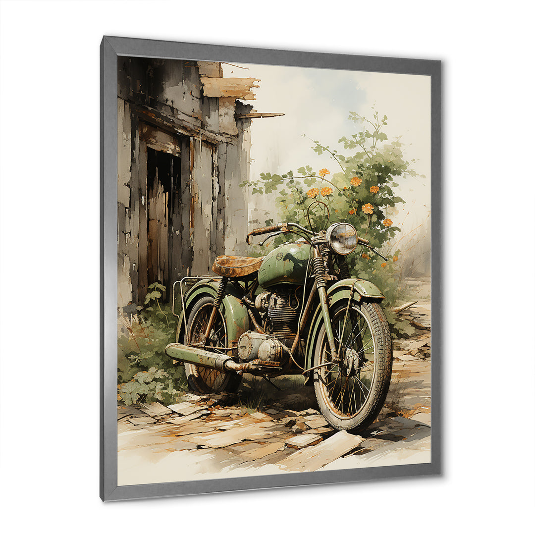 Olive Outing Vintage Motorbike - Bicycle Canvas Wall Art