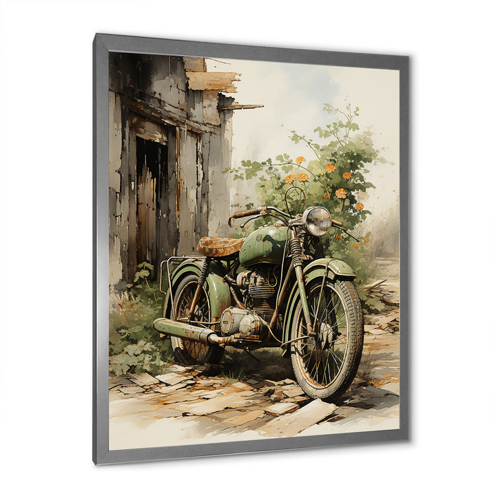 Olive Outing Vintage Motorbike - Bicycle Canvas Wall Art