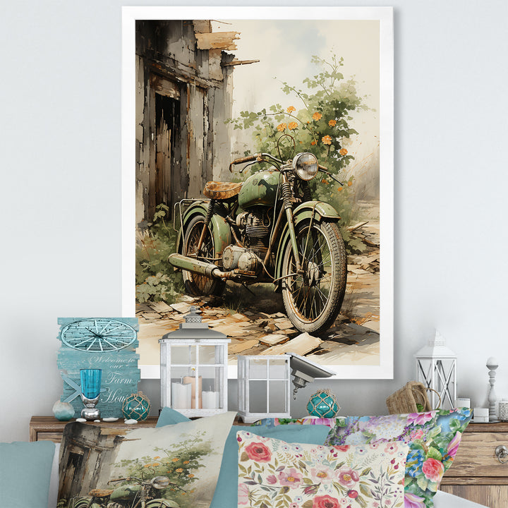 Olive Outing Vintage Motorbike - Bicycle Canvas Wall Art