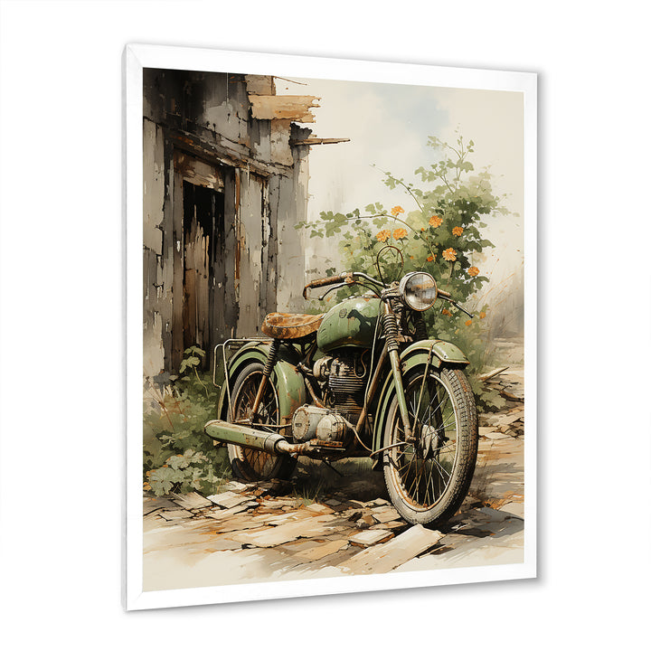 Olive Outing Vintage Motorbike - Bicycle Canvas Wall Art