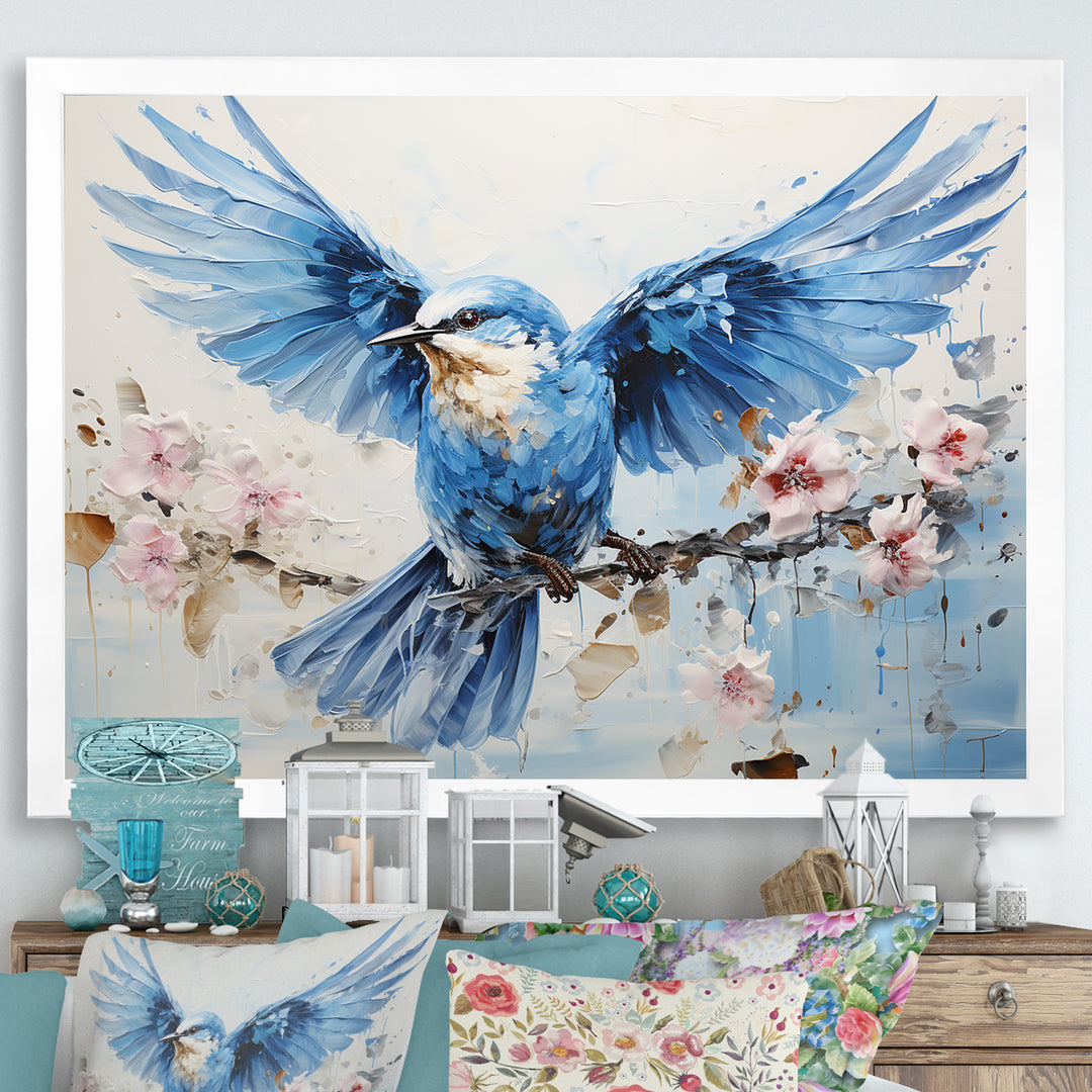 Blue Hues A Serene Scene Of Birds - Bird Large Canvas Wall Art