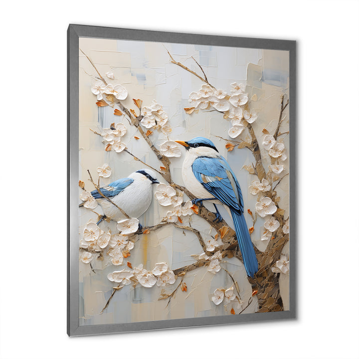 Minimalism Birds Paradise Cherry Blossoms - Bird Floral Canvas Wall Art