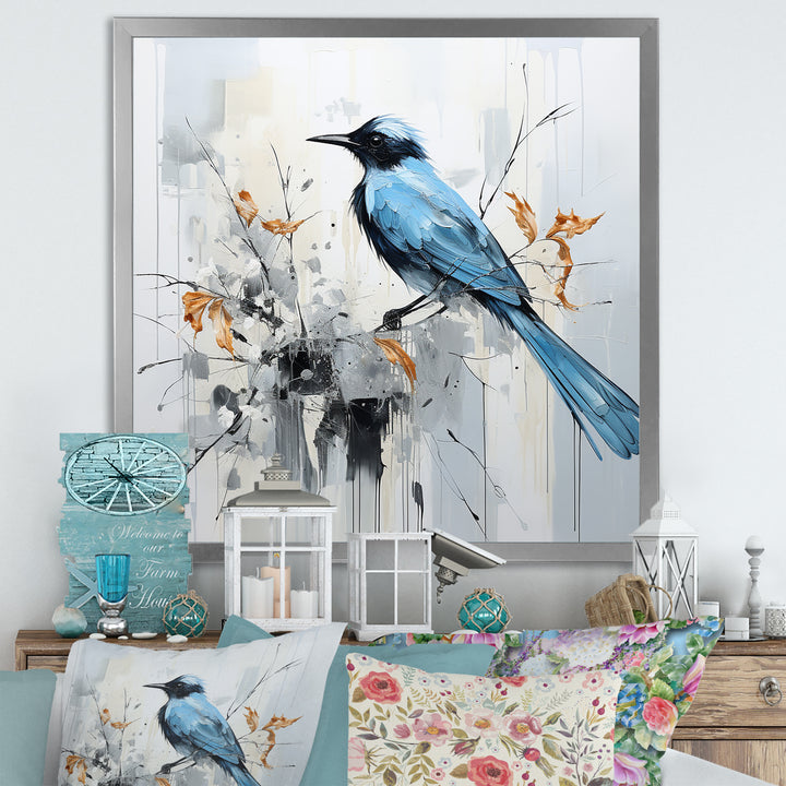 Blue Bird Minimalism Flowers - Bird Floral Wall Art Prints