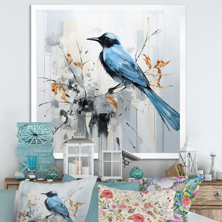 Blue Bird Minimalism Flowers - Bird Floral Wall Art Prints