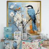 Blue Bird Minimalism White Flowers - Blue Bird Floral Wall Art