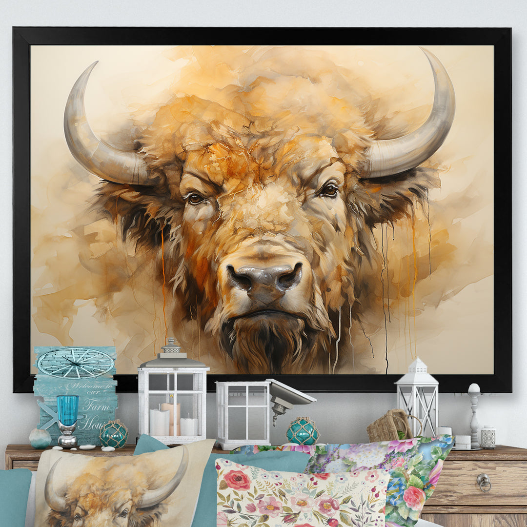 Minimalism Bison Head - Bison Canvas Wall Art