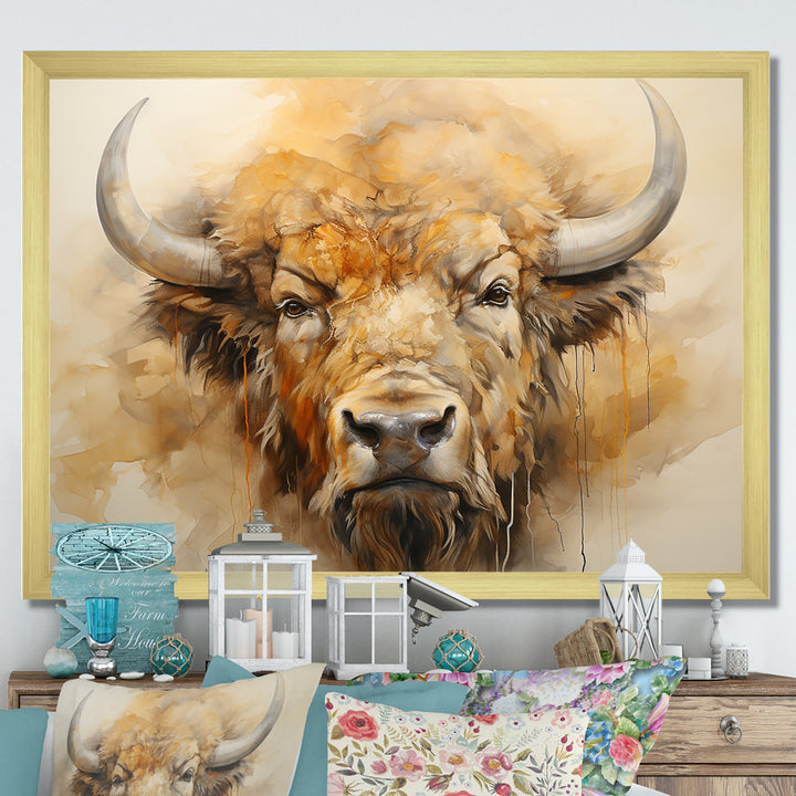 Minimalism Bison Head - Bison Canvas Wall Art