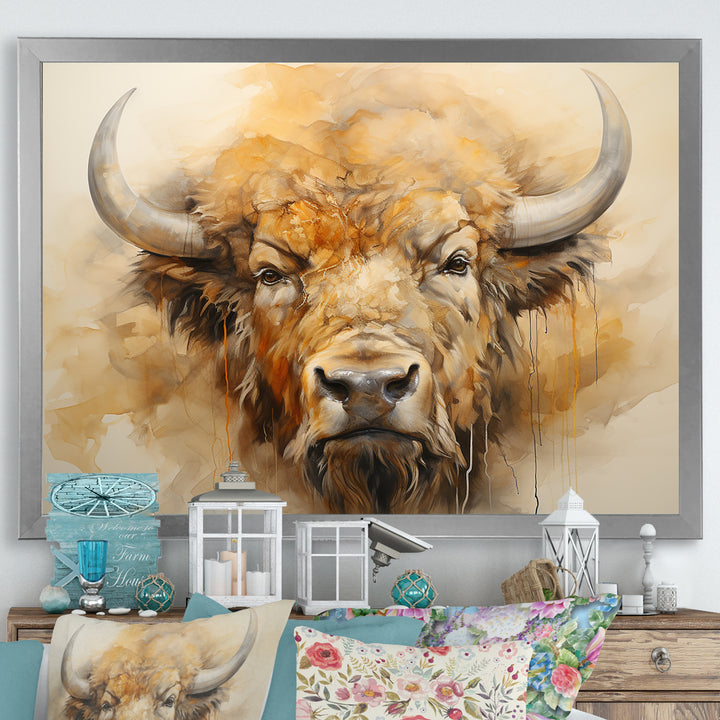 Minimalism Bison Head - Bison Canvas Wall Art
