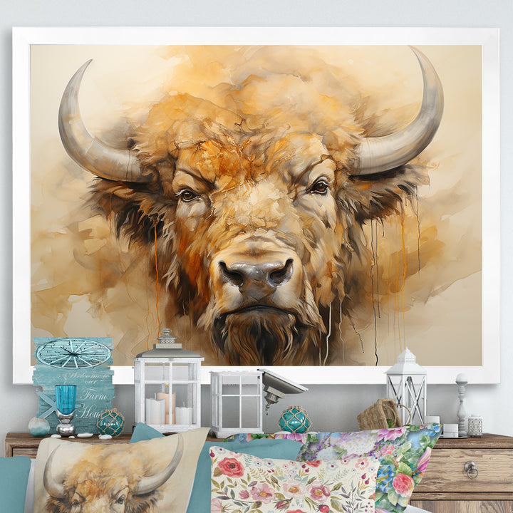 Minimalism Bison Head - Bison Canvas Wall Art
