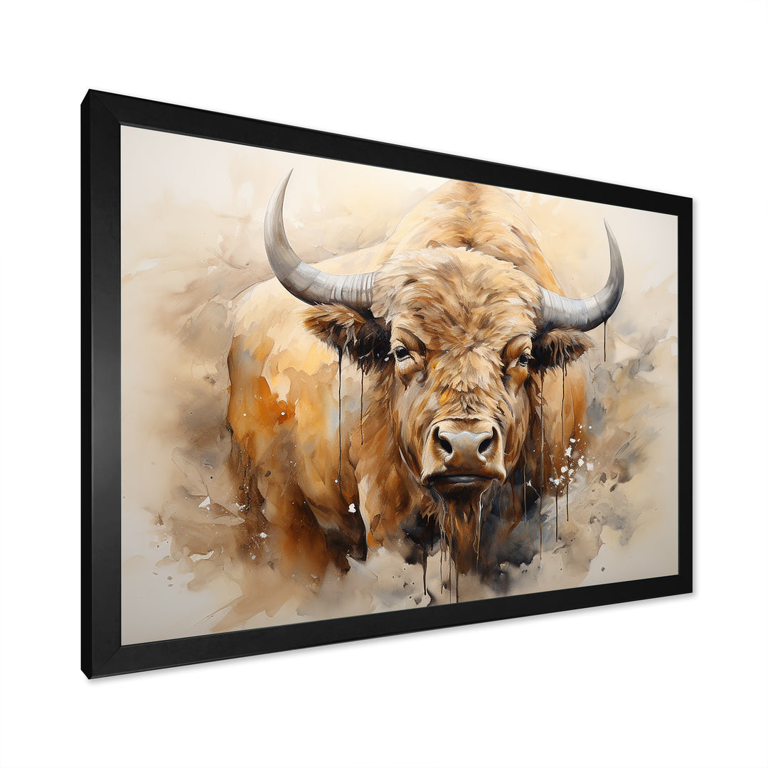Minimalism Bison Portrait - Bison Canvas Wall Art