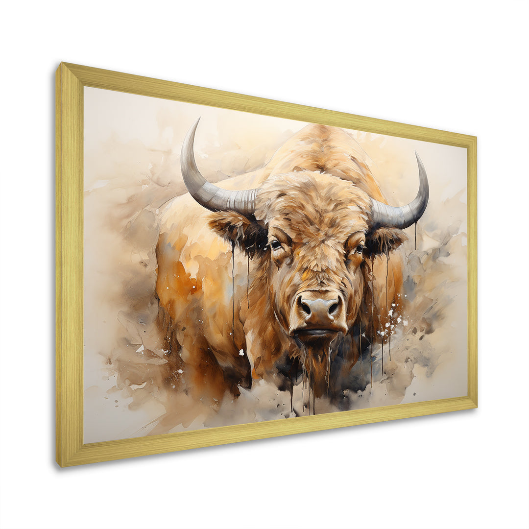 Minimalism Bison Portrait - Bison Canvas Wall Art