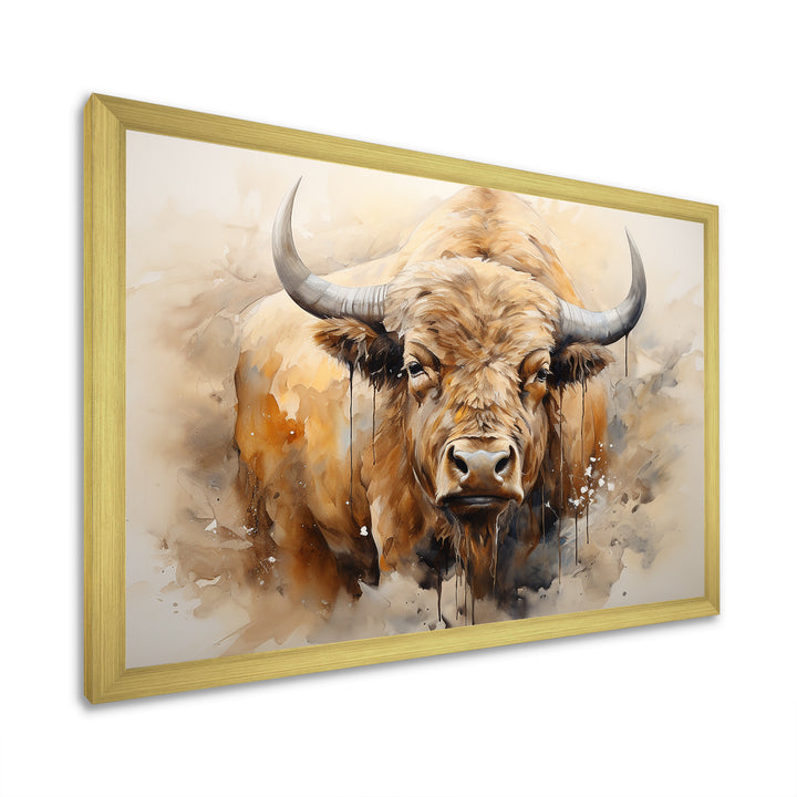 Minimalism Bison Portrait - Bison Canvas Wall Art