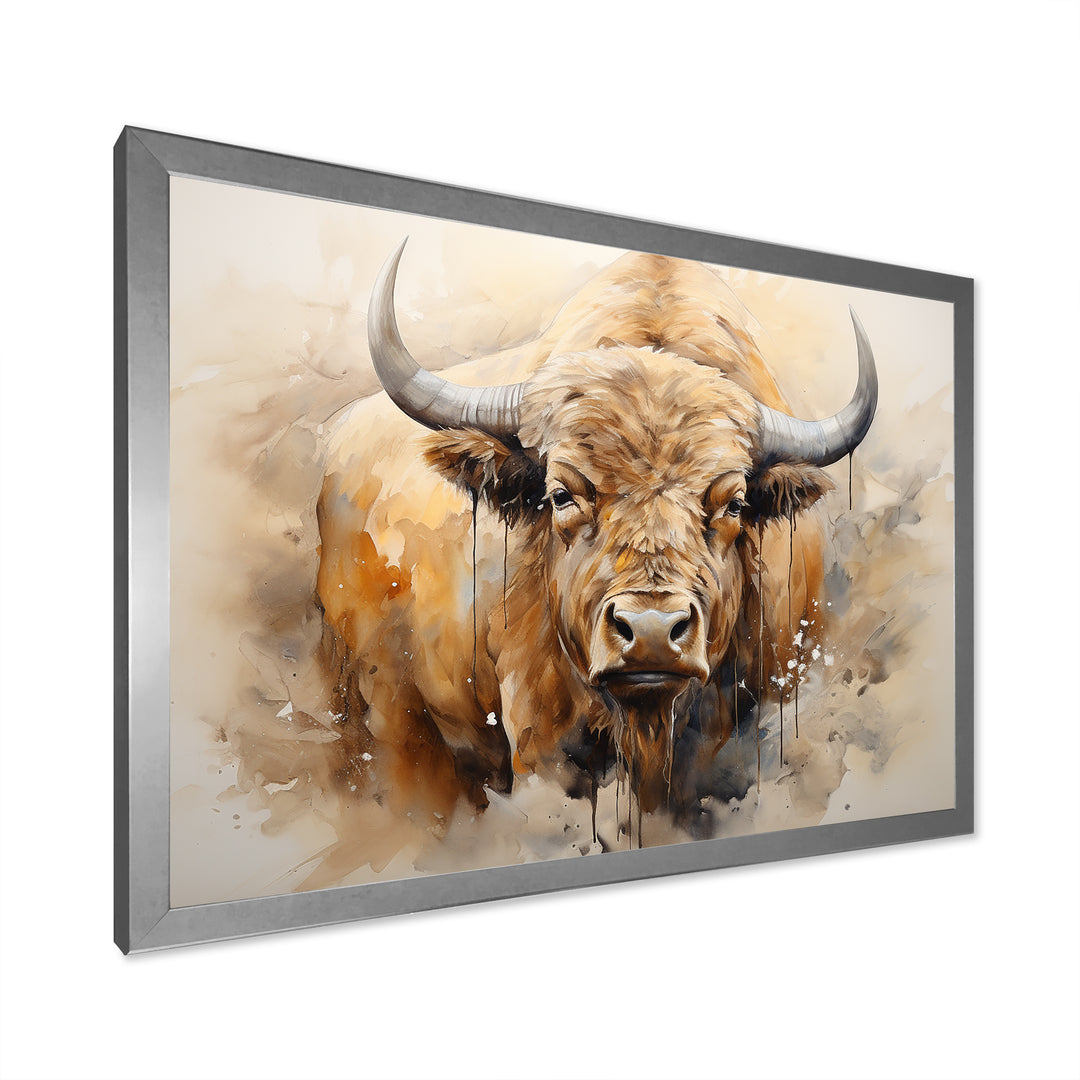 Minimalism Bison Portrait - Bison Canvas Wall Art