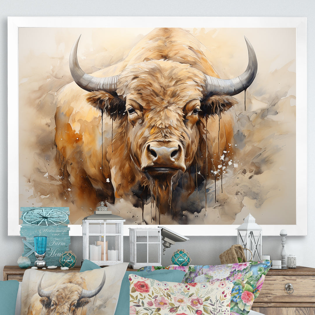 Minimalism Bison Portrait - Bison Canvas Wall Art