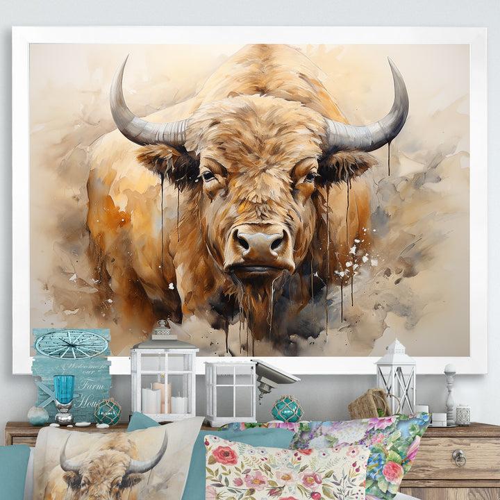 Minimalism Bison Portrait - Bison Canvas Wall Art