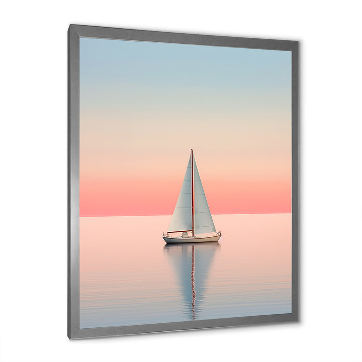 Blue And Pink Sailing Boat Calm Horizon - Boat Sailing Canvas Wall Art
