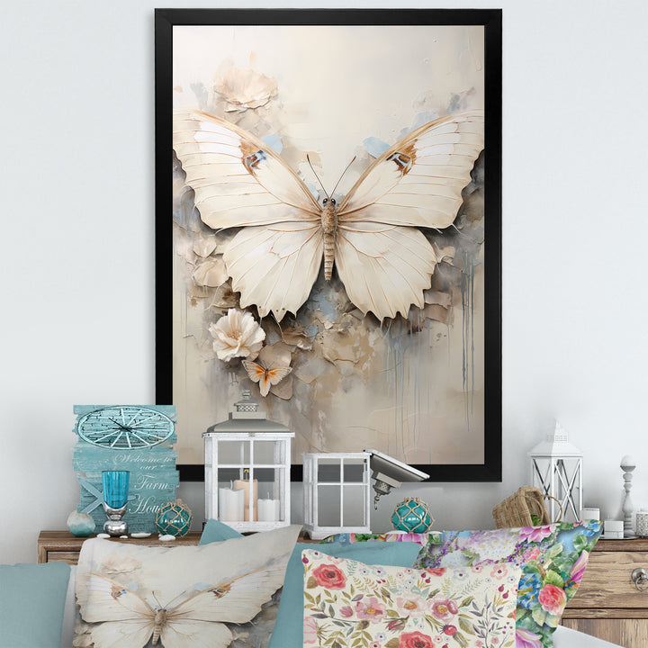 Minimalism Beige Butterfly - Butterfly Wall Art Prints