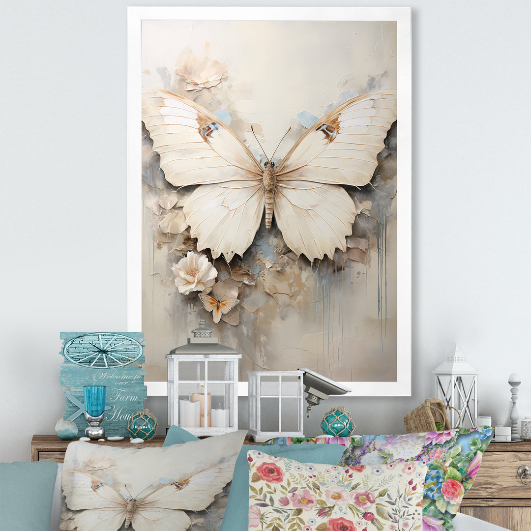 Minimalism Beige Butterfly - Butterfly Wall Art Prints