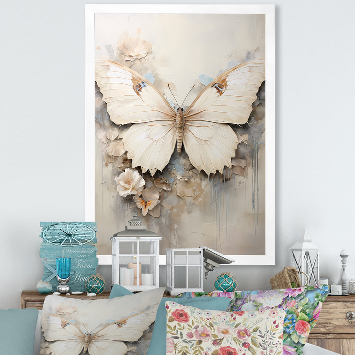Minimalism Beige Butterfly - Butterfly Wall Art Prints