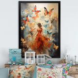 Butterfly And Woman Dance - Animals Canvas Wall Art