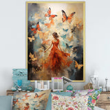 Butterfly And Woman Dance - Animals Canvas Wall Art