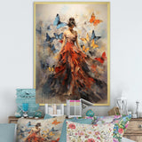 Butterfly And Woman Dance I - Animals Canvas Wall Art