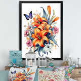 Whimsical Butterfly And Colorful Lilies - Butterfly Bedroom Wall Art
