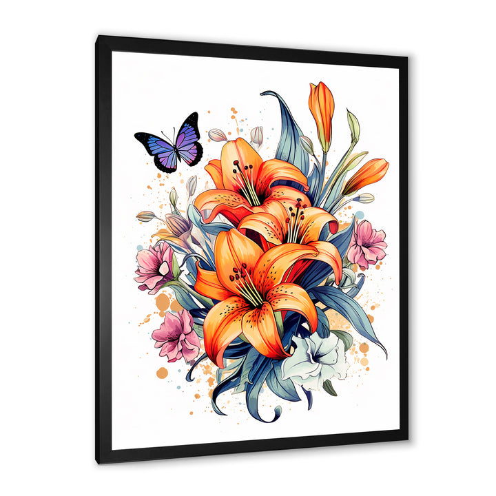 Whimsical Butterfly And Colorful Lilies - Butterfly Bedroom Wall Art