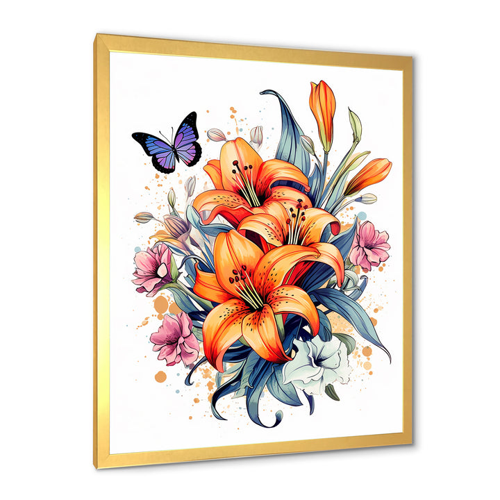 Whimsical Butterfly And Colorful Lilies - Butterfly Bedroom Wall Art